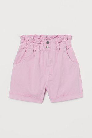 Cotton Paper-bag Shorts - Pink