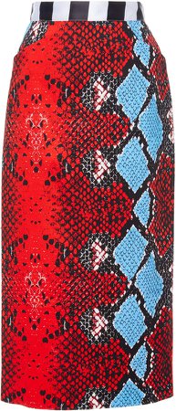 Snake-Print Cotton-Blend Pencil Skirt