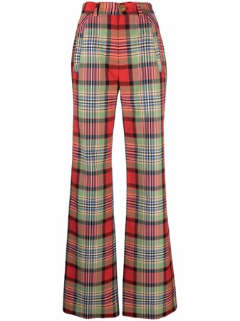 Shop Vivienne Westwood high-waisted tartan-print trousers with Express Delivery - FARFETCH