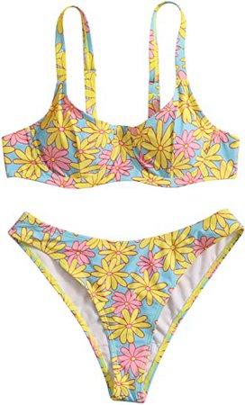 Amazon.com: SweatyRocks Women's 2 Piece Swimsuit Floral Print High Waist Swimsuit Push Up Bikini Set High Cut Bathing Suit : Clothing, Shoes & Jewelry
