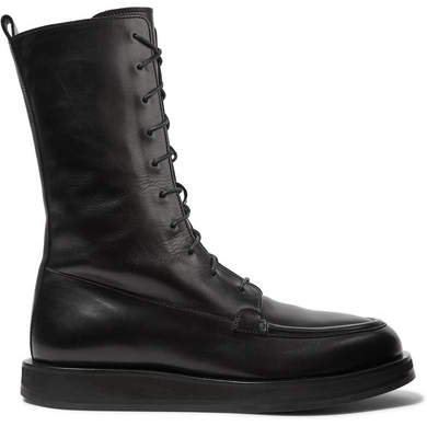 Patty Lace-up Leather Ankle Boots - Black