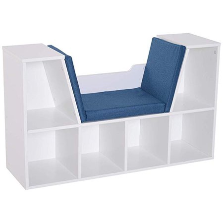 HOMCOM 6-Cubby Kids Bookcase w/Cushioned Seat Reading Nook Multi-Purpose Storage Organizer Cabinet Shelf Children Girls & Boys Bedroom Decor Room White Blue: Amazon.ca: Home & Kitchen