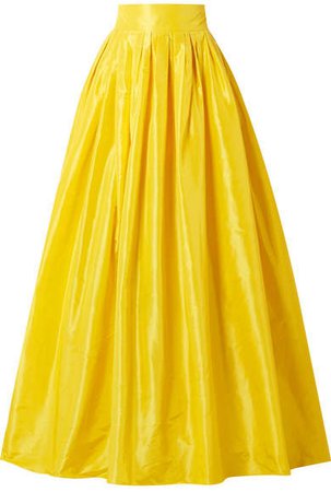 Belted Pleated Silk-satin Maxi Skirt - Yellow