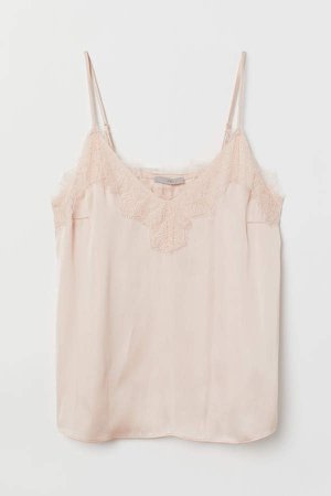 Satin Camisole Top with Lace - Orange