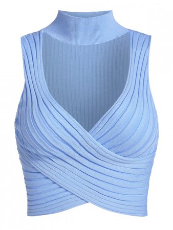 [38% OFF] [HOT] 2020 ZAFUL Cut Out Crossover Mock Neck Crop Top In DAY SKY BLUE | ZAFUL