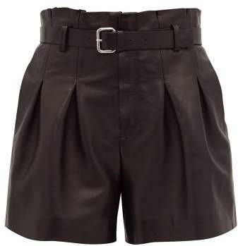 Belted High Rise Leather Shorts - Womens - Black