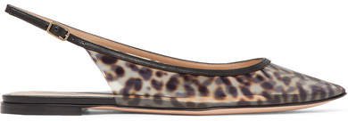 Patent Leather-trimmed Leopard-print Pvc Slingback Point-toe Flats - Leopard print
