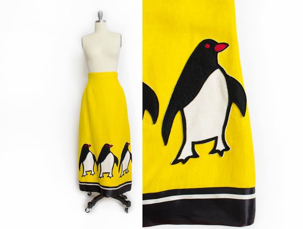 Vintage 1960s Maxi Skirt Novelty Penguin Cut & Sew Patches | Etsy