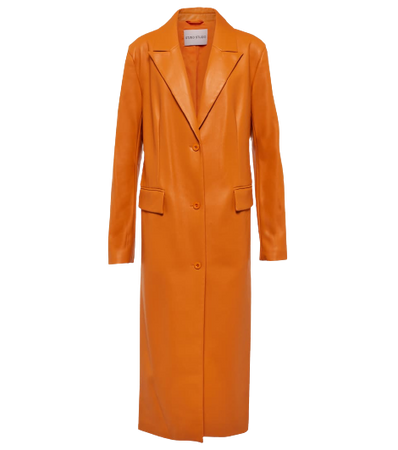 orange leather trench coat