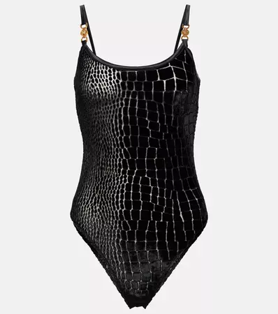 Croc-effect velvet bodysuit in black - Versace | Mytheresa