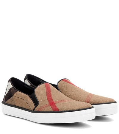 Gauden check leather-trimmed slip-on sneakers