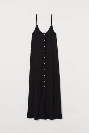 Button-front ribbed Dress - Black