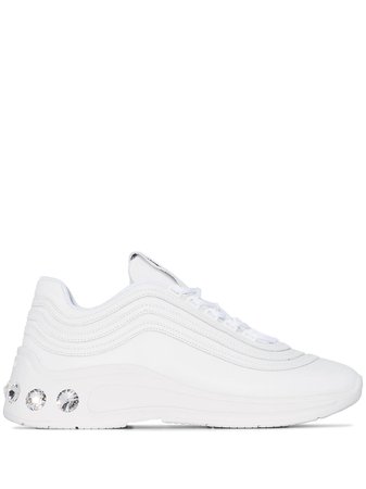 White Miu Miu Embellished Heel Low-top Sneakers | Farfetch.com