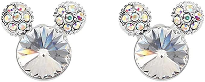 Amazon.com: White Gold Plated Dainty Classic Animal Disney Mickey Mouse Stud Earrings with Round Shaped Birthstone Swarovski Cubic Zirconia Crystal Fashion Jewelry Gift for Girls (White): Clothing, Shoes & Jewelry