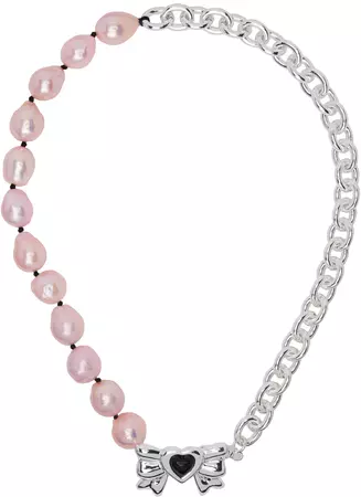 Sandy Liang: Silver & Pink Present Necklace | SSENSE