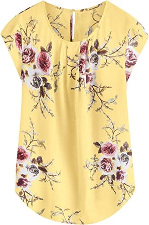 Milumia Women's Elegant Floral Print Petal Cap Sleeve Pleated Vacation Office Work Blouse Top at Amazon Women’s Clothing store