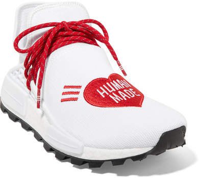 Pharrell Williams Human Made Nmd Hu Appliquéd Stretch-knit Sneakers - White