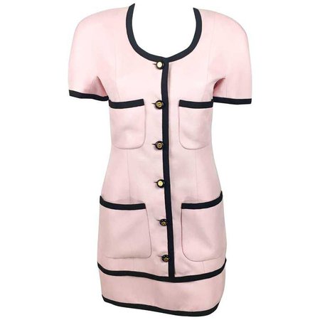 Chanel Pink Short Dress With Logo Buttons, 1991 For Sale at 1stdibs
