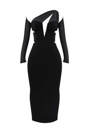 Clothing : Maxi Dresses : 'Zahra' Black Plunge Maxi Dress