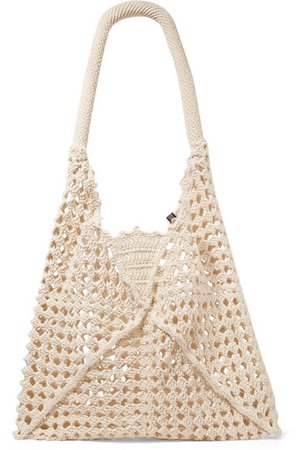 Nannacay | Luna leather-trimmed crocheted cotton shoulder bag | NET-A-PORTER.COM