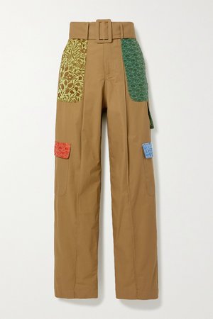 Camel Belted jacquard-trimmed cotton wide-leg pants | Rosie Assoulin | NET-A-PORTER