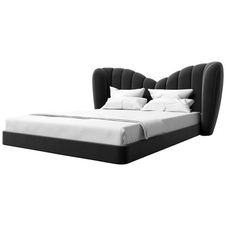 GUINIVERE BED - Modern Curved Bed in a Luxury Charcoal Velvet For Sale at 1stDibs