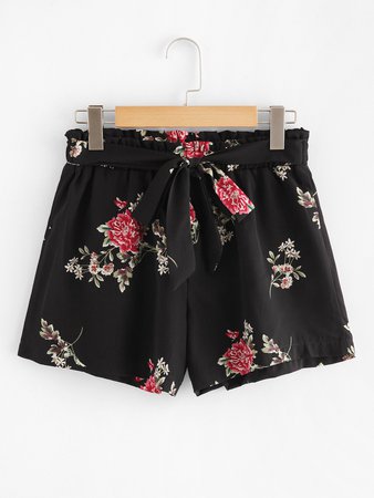 Floral Print Self-waist Shorts