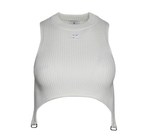 courreges rib knit suspenders crop top “heritage white”
