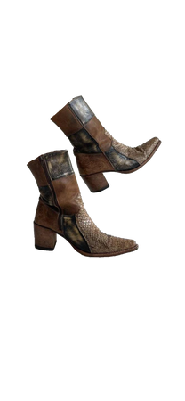 Vintage genuine leather patchwork brown cowboy boots