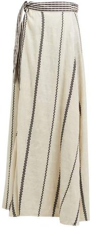Sangria Striped Cotton Wrap Skirt - Womens - White