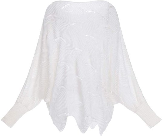 StyleDome Women's Long Sleeve Shirt Blouse V-Neck Pullover Oversized Baggy Crochet Knitted Jumper White M at Amazon Women’s Clothing store