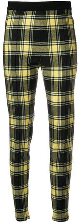 plaid high-waist fitted trousers