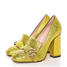 Gucci Gold Marmont Fringe Double G Pumps Shoes