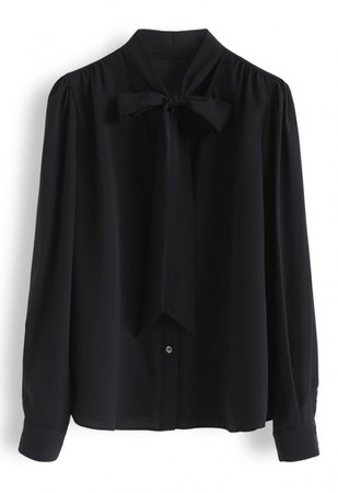 Bowknot Tie Neck Button Down Shirt in Black - NEW ARRIVALS - Retro, Indie and Unique Fashion