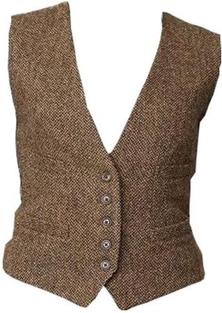 JYDress Women's Formal Herringbone Tweed Suits Vest V-Neck Casual Waistcoat at Amazon Women's Coats Shop