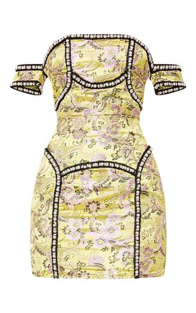 Yazabelle Lime Premium Oriental Bardot Mini Dress | PrettyLittleThing USA