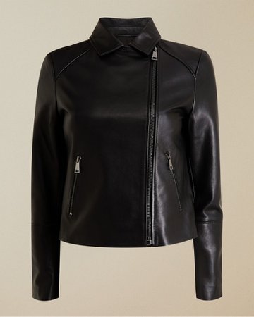 Leather biker jacket - Black | Jackets and Coats | Ted Baker UK