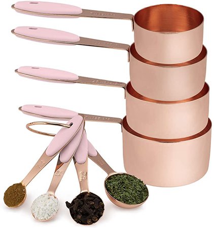 Amazon.com: Cook with Color 8 Piece Copper Measuring Cups and Measuring Spoon Set Stainless Steel with Soft Touch Silicone Handles, Nesting Liquid Measuring Cup Set or Dry Measuring Cups Set (Pink): Kitchen & Dining
