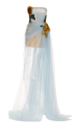Oscar de la Renta Floral-Embroidered Tulle Dress