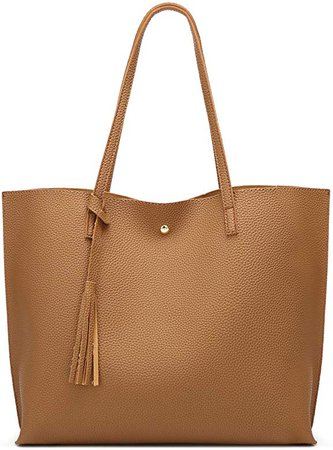 Amazon.com: Women's Soft Leather Tote Shoulder Bag from Dreubea, Big Capacity Tassel Handbag Dark Red: Gateway
