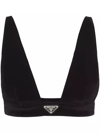Prada triangle-logo Velvet Denim Top - Farfetch