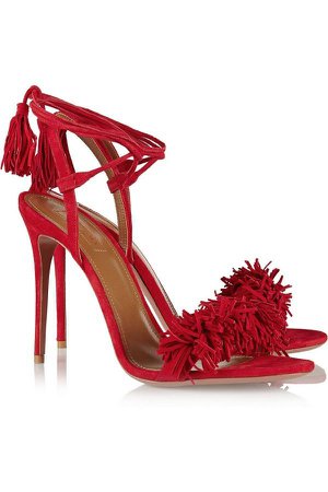Red Fringe Sandal Heel