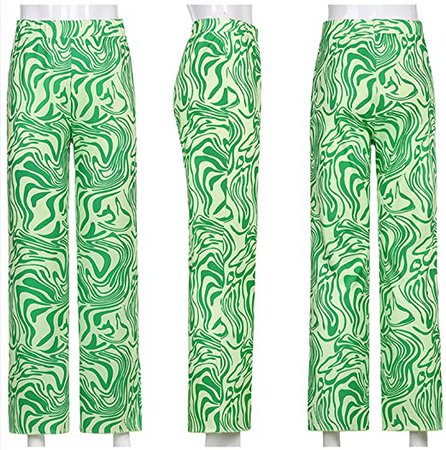 Alyweatry Women Y2k High Waist Fashion Pants Tie Dye Print Flared Trousers Straight Leg Streetwear Baggy Sweatpants (Light Green, M) at Amazon Women’s Clothing store