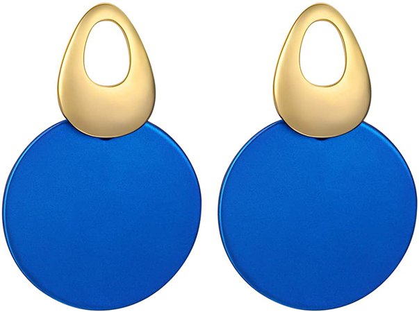 Amazon.com: VIENNOIS Blue Round Curved Dangle Earrings for Women and Girls Gold Fashion Matte Paint Discs Drop Statement Jewelry Gift: Clothing, Shoes & Jewelry