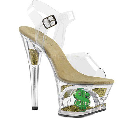 Womens Pleaser Moon 708USD Heeled Sandal - Clear/Clear Green Synthetic - FREE Shipping & Exchanges