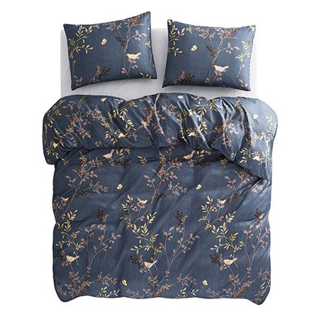 Amazon.com: Wake In Cloud - Gray Comforter Set, Birds Floral Flowers Leaves Pattern Printed on Dark Grey, Soft Microfiber Bedding (3pcs, Queen Size): Home & Kitchen