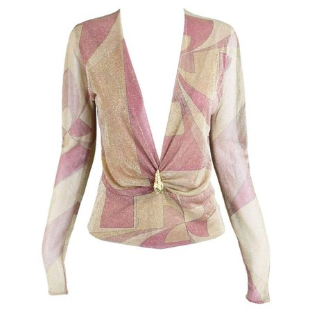 Tom Ford for Gucci Plunging Neckline Pink and Gold Blouse
