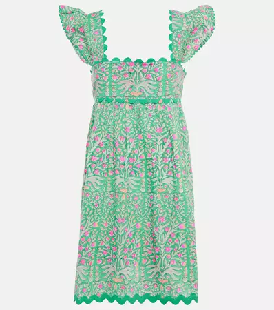 Printed Cotton Poplin Minidress in Green - Juliet Dunn | Mytheresa