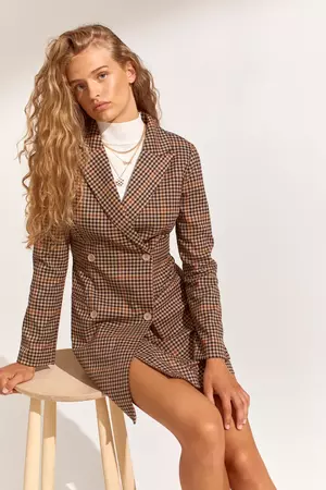 Double-breasted Jacket Dress - Beige/plaid - Ladies | H&M US