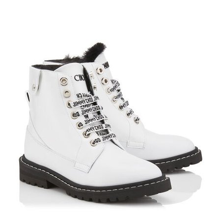 White Shiny Calf Leather Ankle Boots with Heated Soles | SNOW FLAT| Cruise 19 | JIMMY CHOO